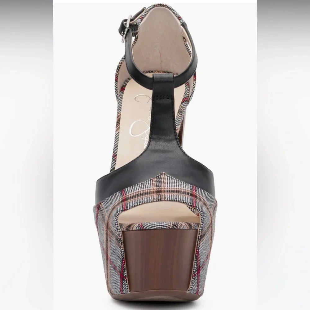 Jessica Simpson Plaid Ultra Platform Wooden Heel Mary Jane